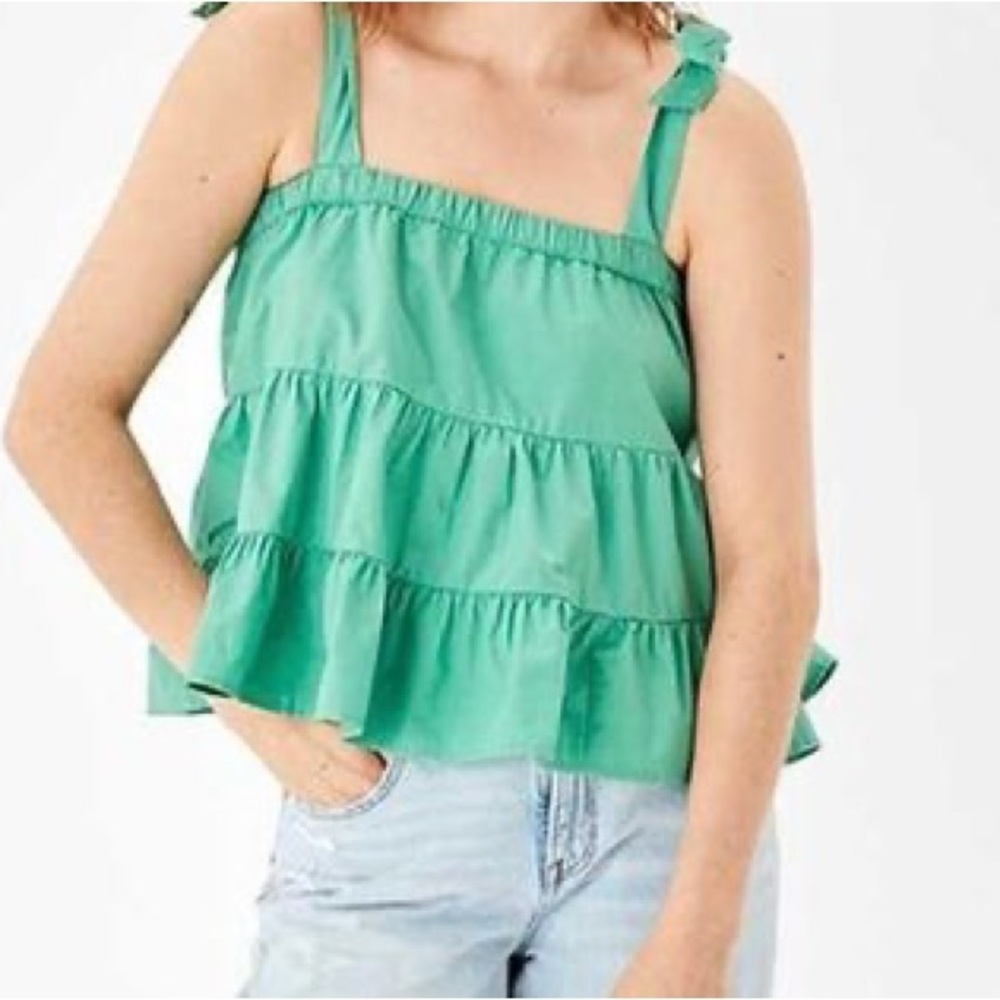 American Eagle - Ruffle Strap Top - Green